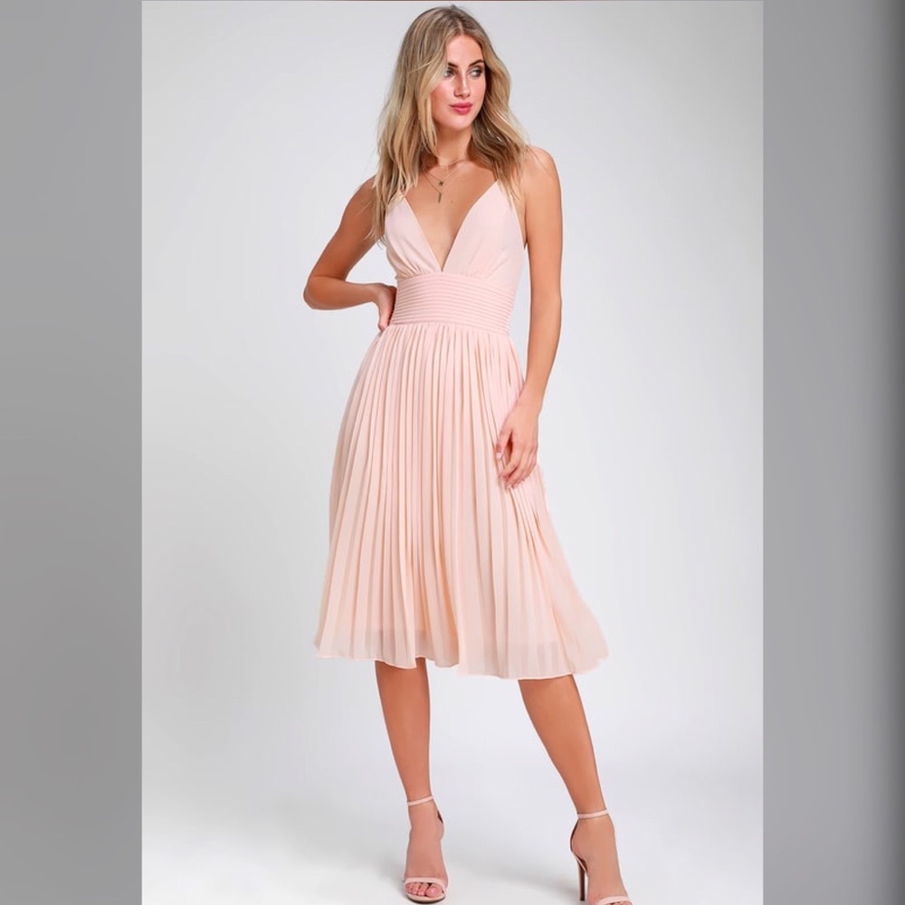 Love Me To The Moon Blush Pink Pleated Midi Dress